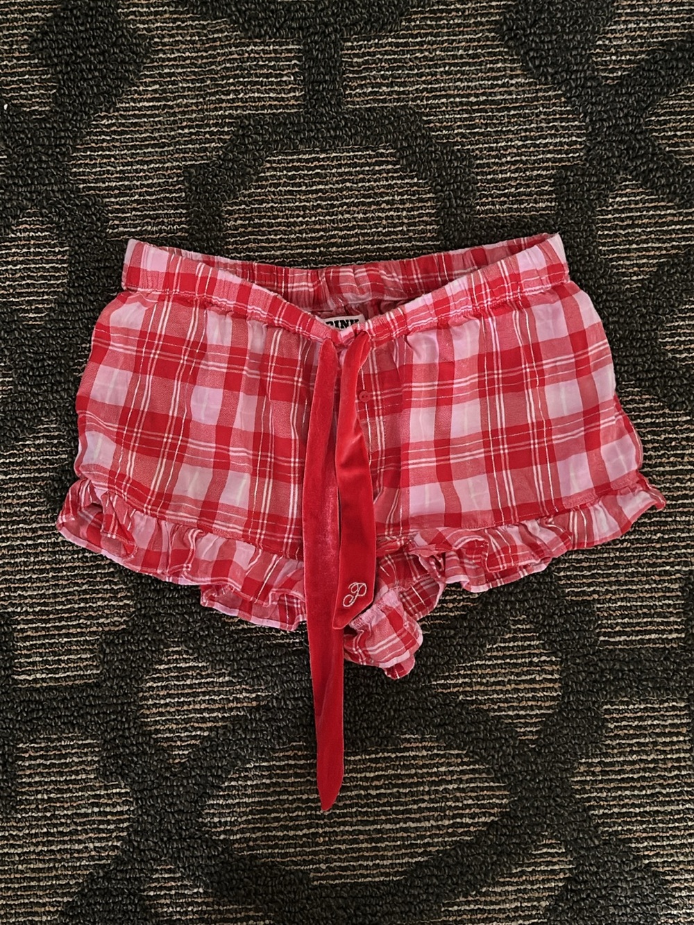 PINK Victoria's Secret Red Plaid Ruffle High-Waist Lounge Shorts
